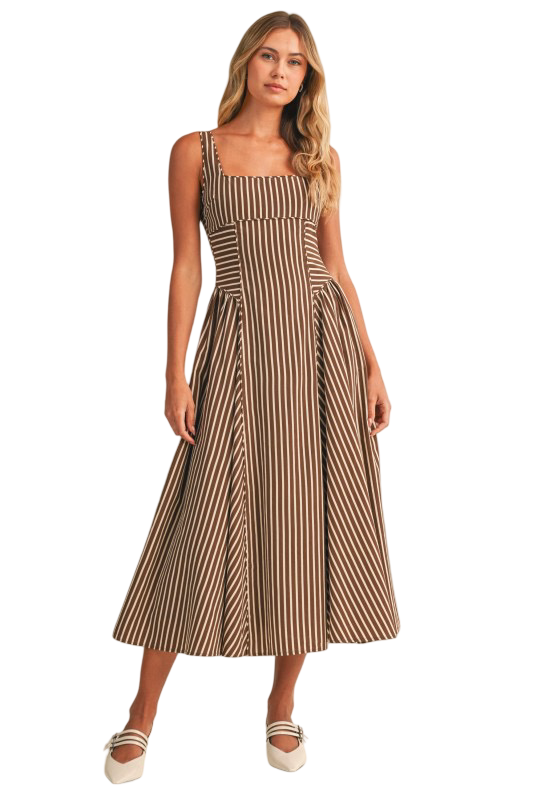 Klesis Striped Back Buckle Detail Midi Dress