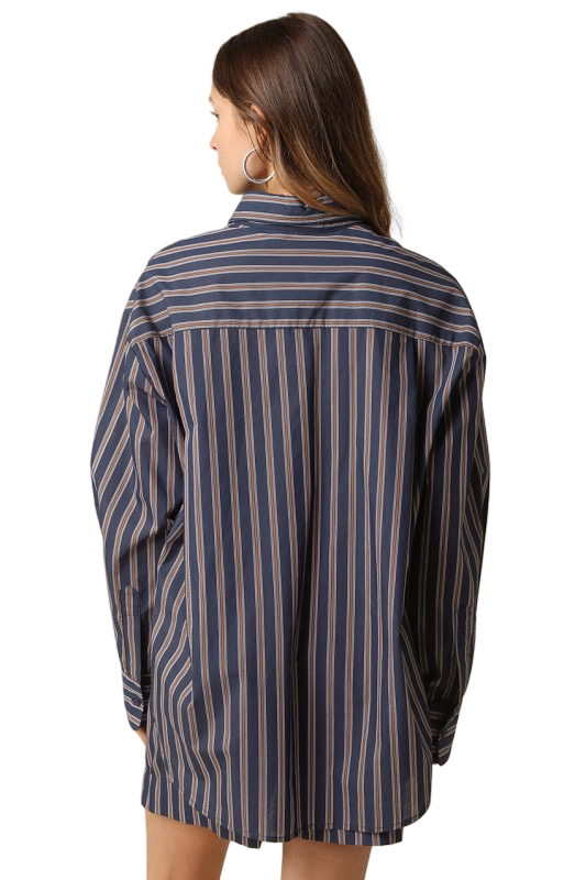 Olivaceous Hunter Striped Oversized Oxford Shirt Top