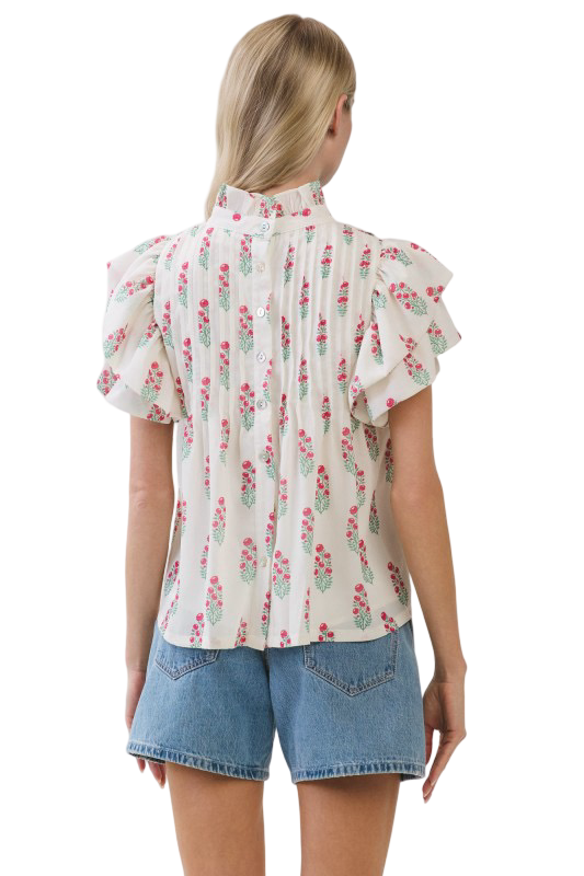 TCEC Floral Print High Neck Blouse Top
