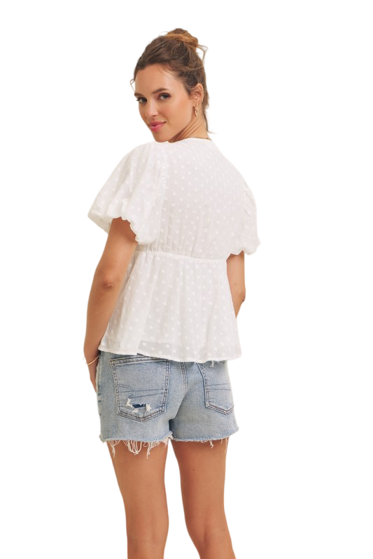 Apparel- In February Scallop Trim V Neck Blouse