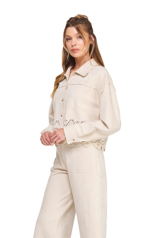 Apparel-Allie Rose Suede Laser Cut Shirt Jacket