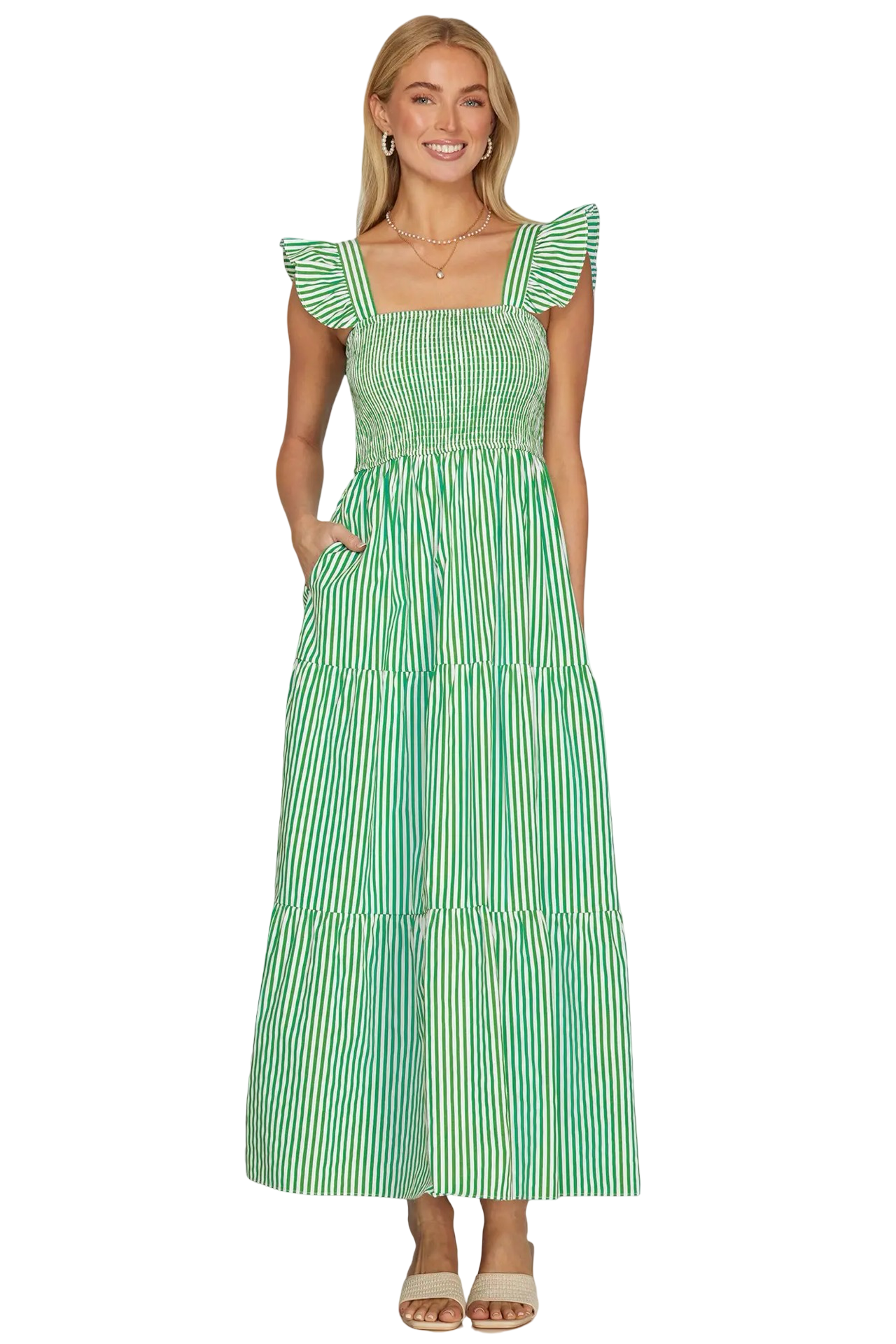 She+Sky Square Neck Smocked Maxi Dress