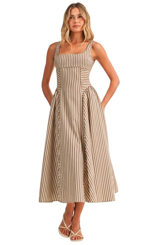 Klesis Striped Back Buckle Detail Midi Dress