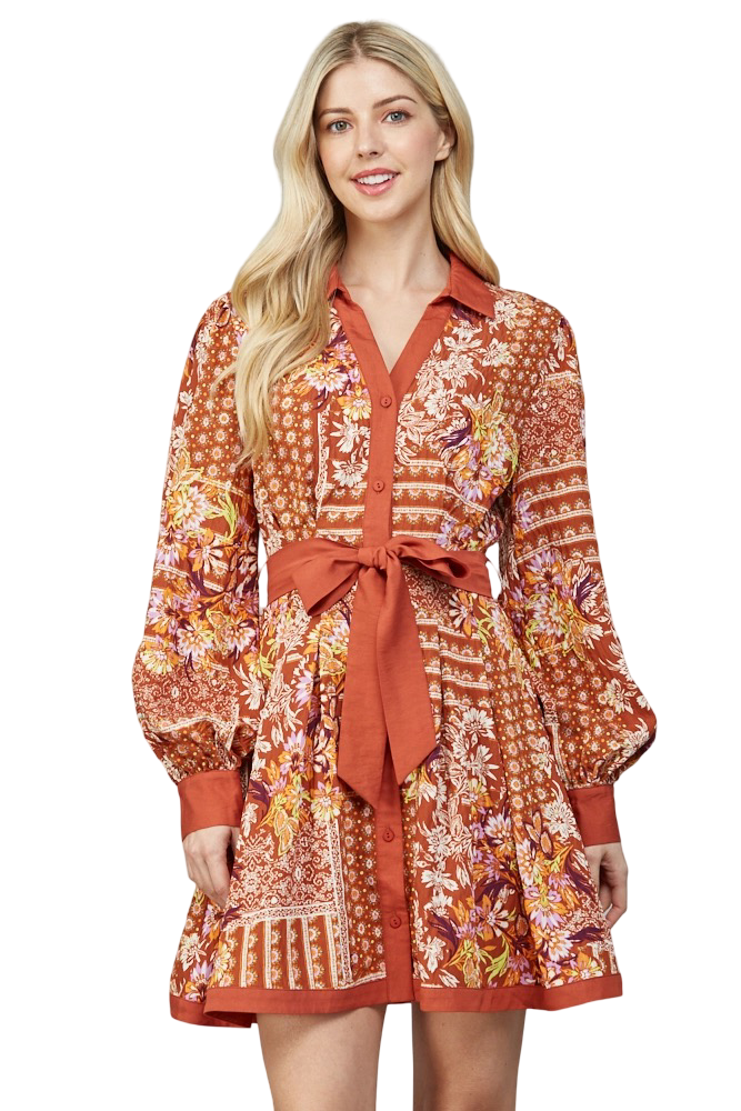Apparel-Fate Button Down Binding Shirt Mini Dress