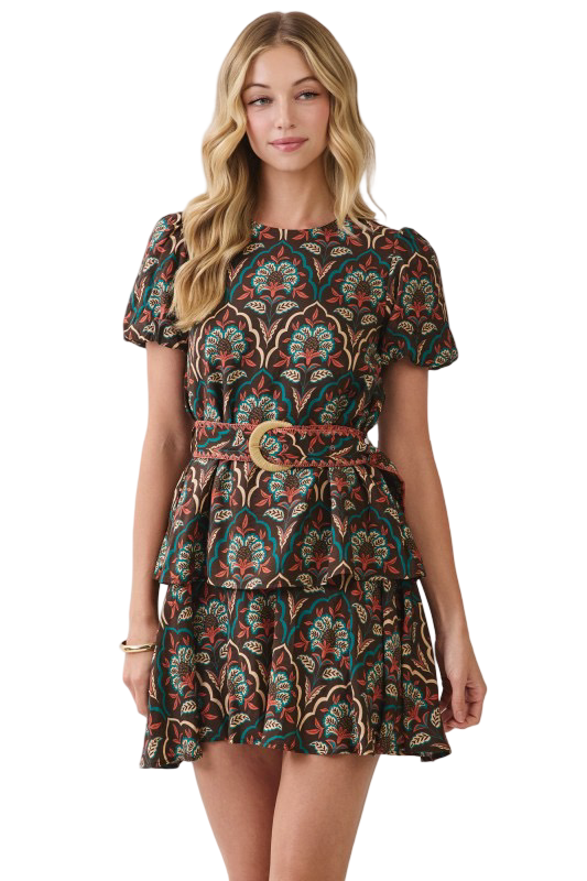 TCEC Puffed Sleeve Tiered Mini Dress