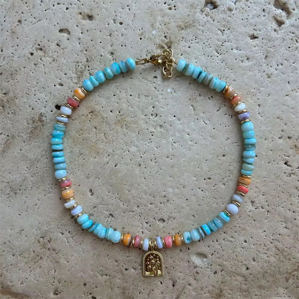 Necklaces- Boho Natural Stone Necklace with Palm Tree Pendant