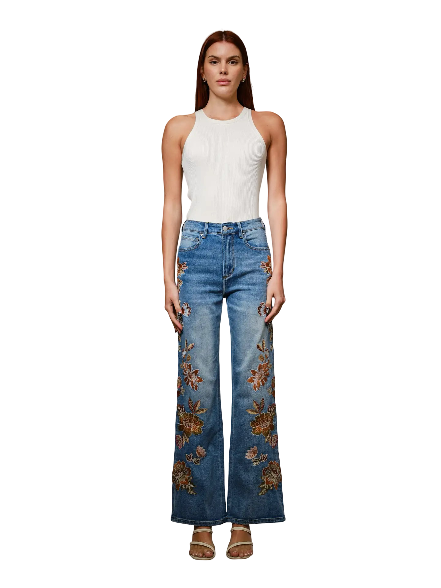 Apparel- Blue B. Embroidered Wide Leg Jeans