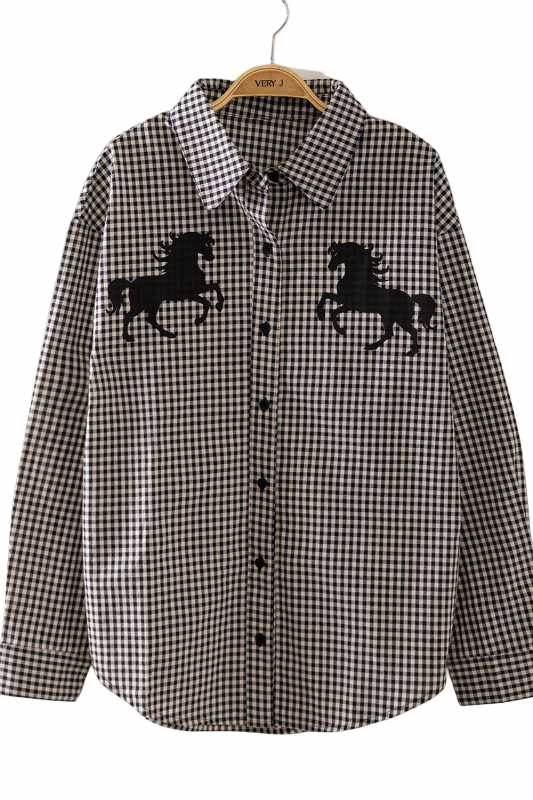 Very J Gingham Western Print Button Down Top