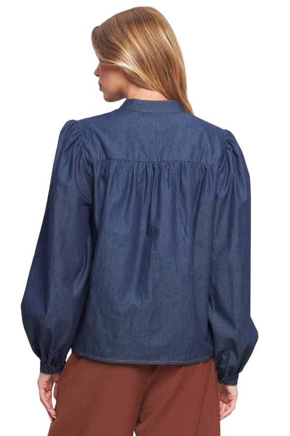 Apparel- Flying Tomato V Neck Detail Denim Top