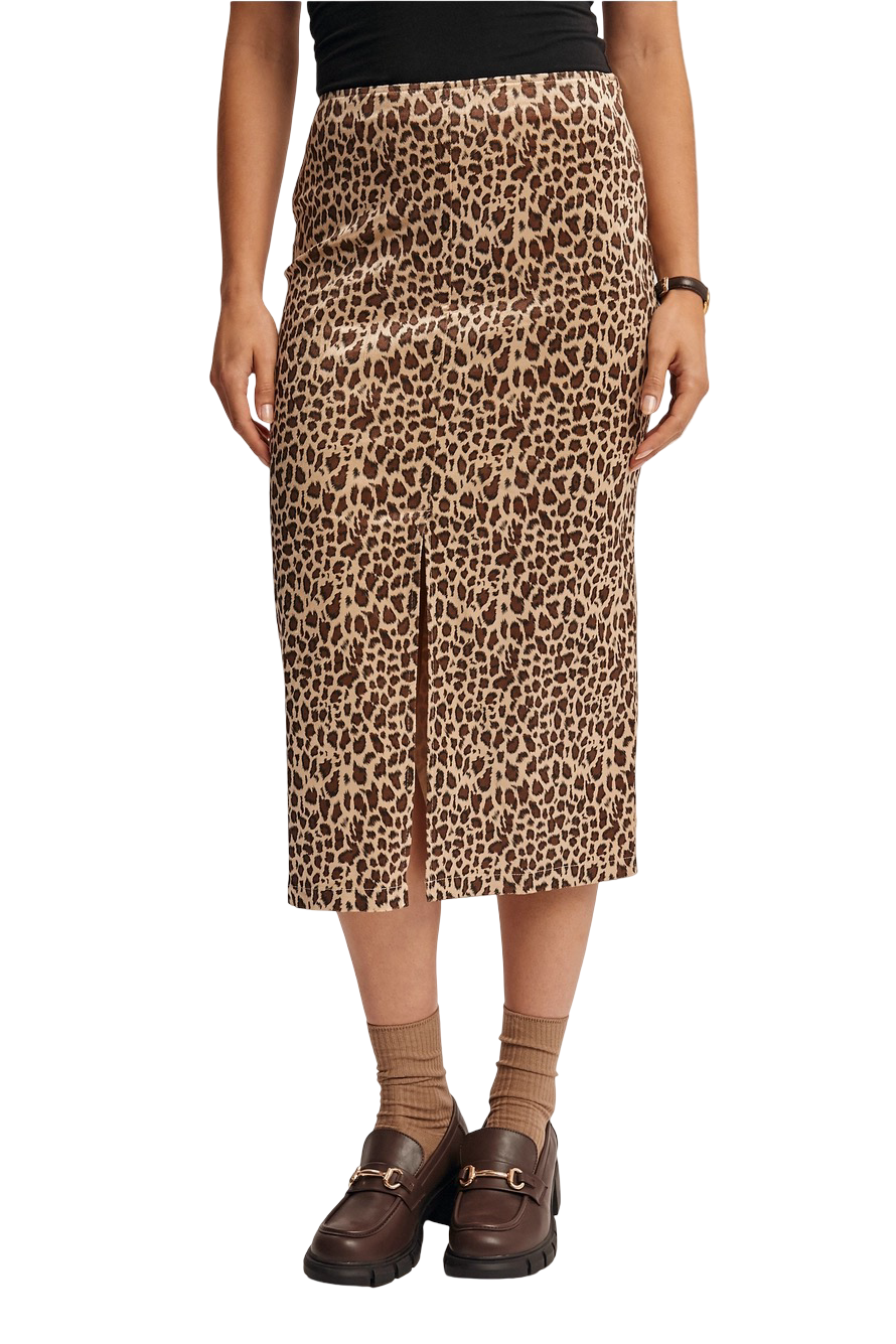 Apparel- Forte Leopard Print Satin Midi Skirt