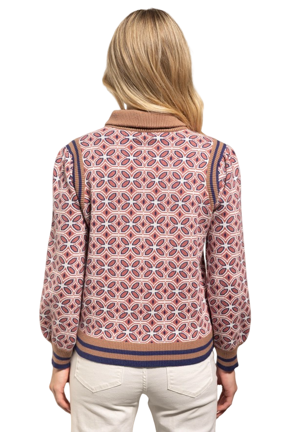 Apparel- VOY High Neck Zipper Contrast Sweater Top