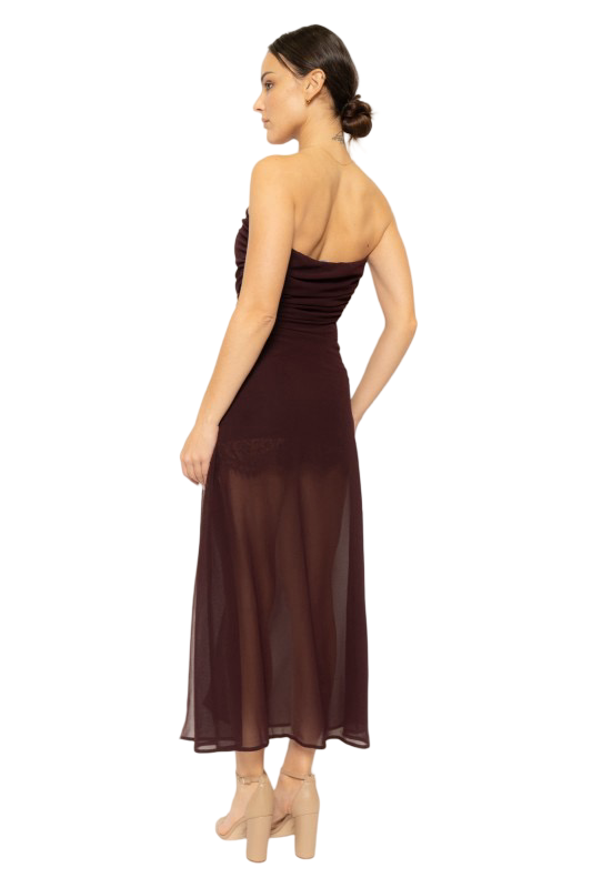 Fore- Strapless Satin and Sheer Mini & Maxi Dress