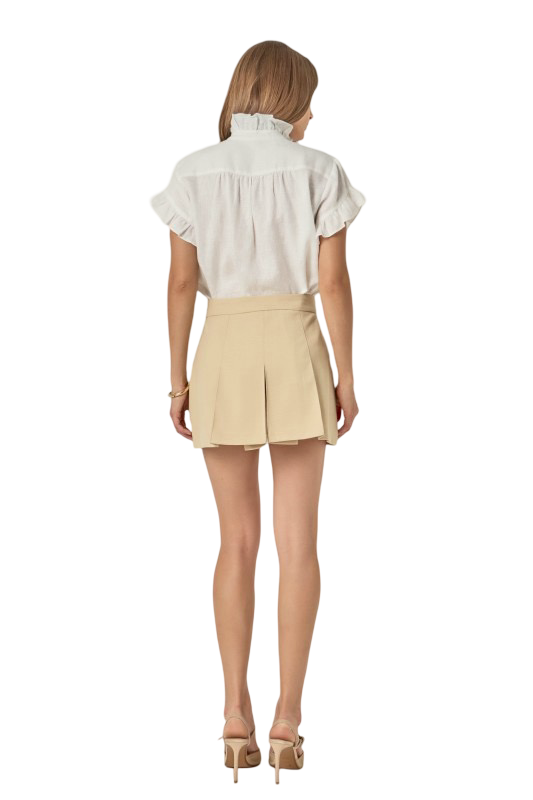 English Factory White Linen Ruffled  Blouse Shirt