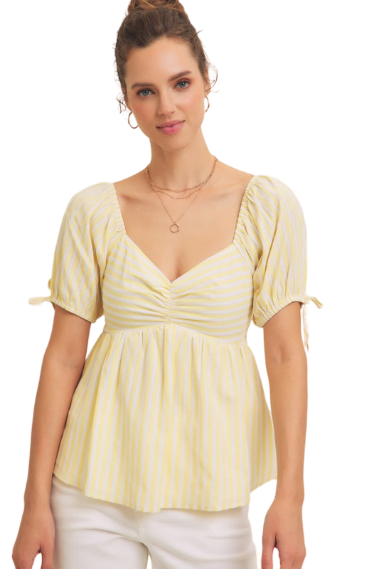 Apparel- In February Textured Striped Babydoll Top