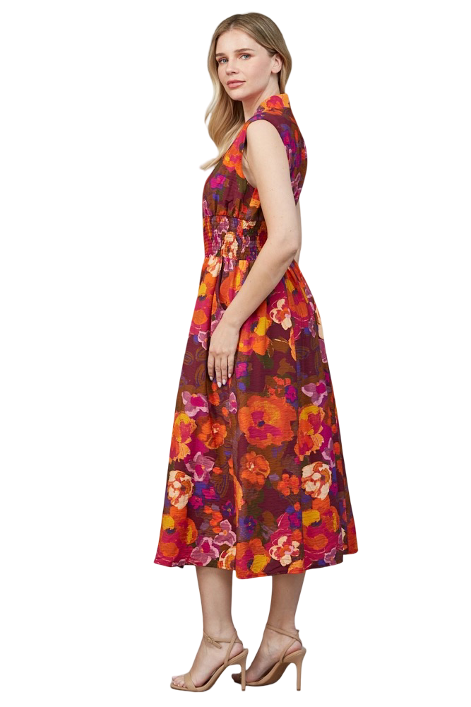 Apparel-Fate Printed Front Zip Midi Dress