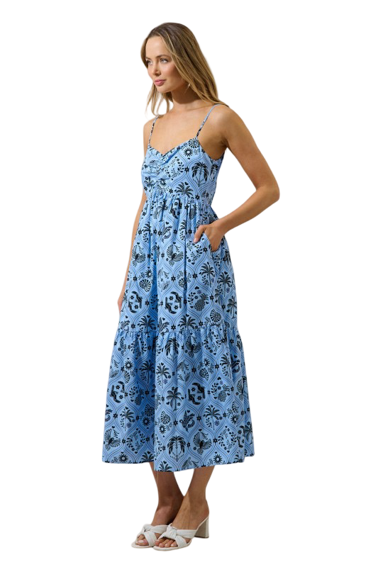 Sugarlips Tamer Ruched Midi Dress Feiry Tropics