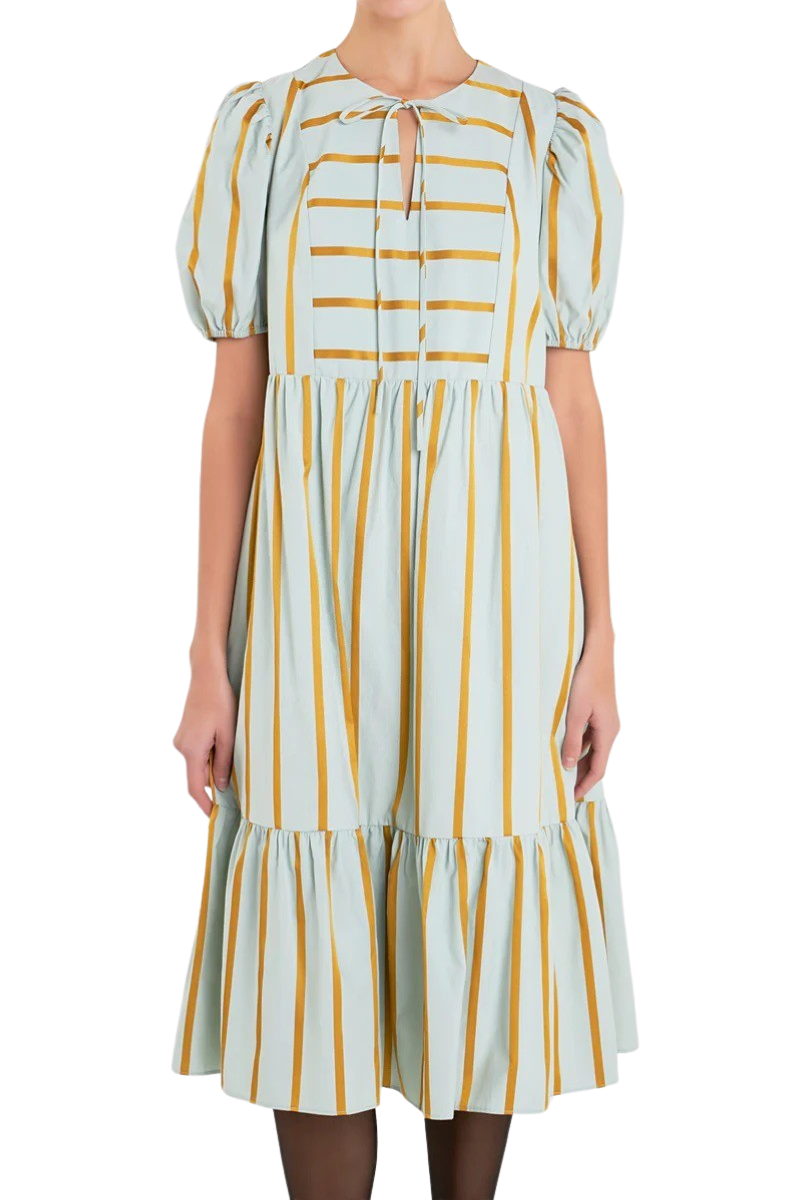 Apparel- English Factory Striped Blouson Maxi Dress