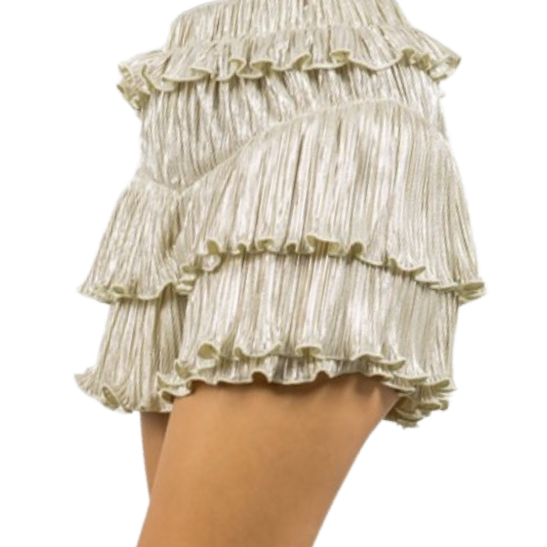 Apparel- Fanco Shimmer Pleated Ruffle Shorts