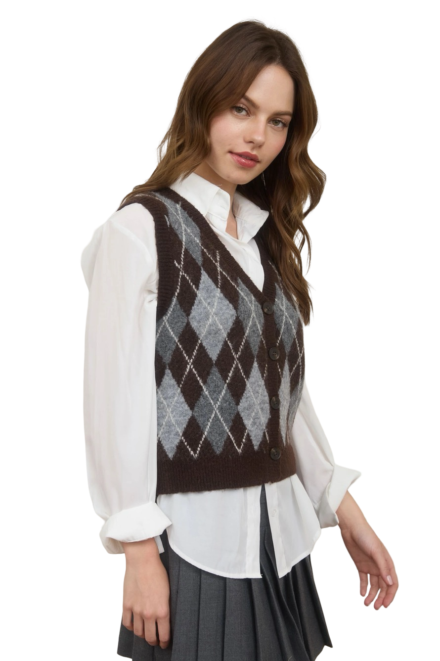 Apparel- The Workshop Argyle Sweater Vest Top