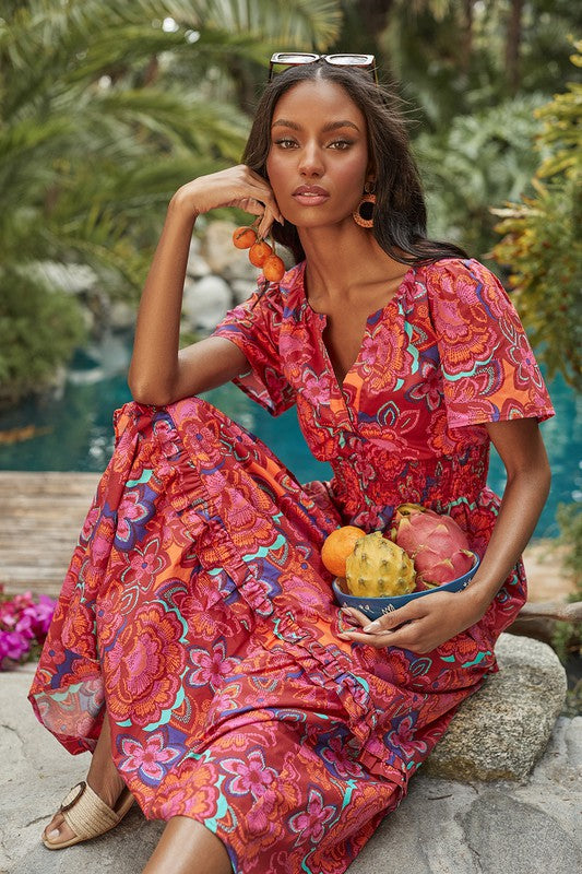 Apparel- Sugarlips Raveena Floral Palmer PoplinTiered Maxi Dress