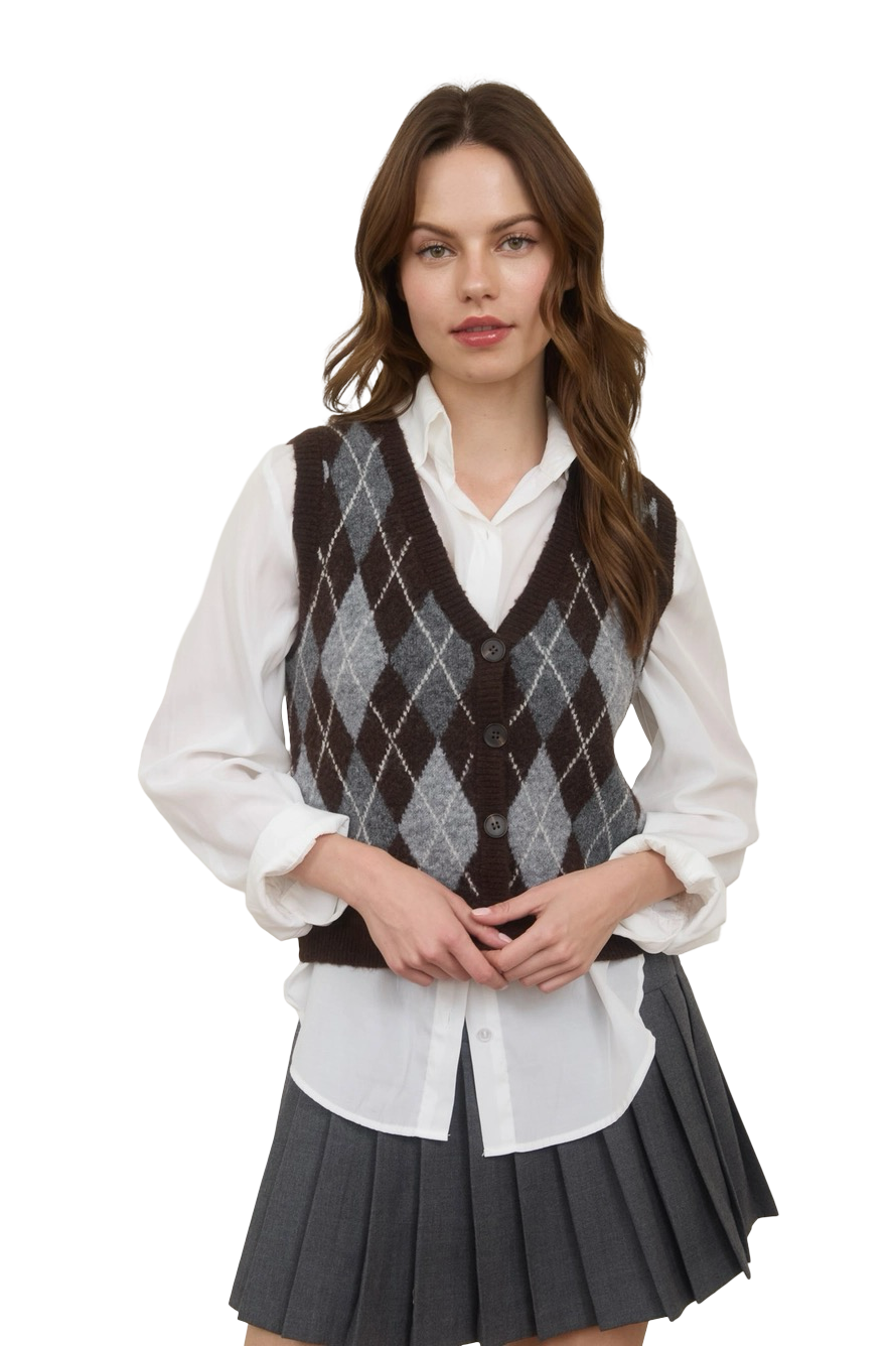 Apparel- The Workshop Argyle Sweater Vest Top