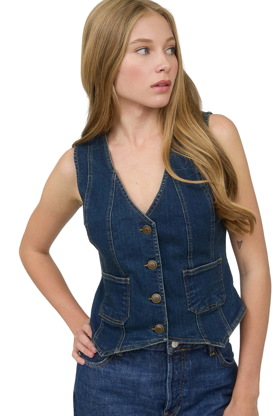 Apparel- The Workshop V Neck Denim Button Down Vest