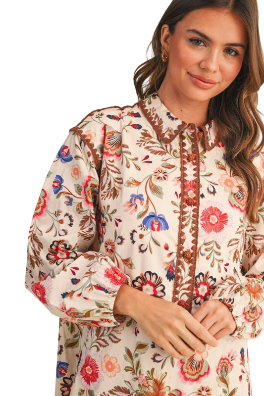 Apparel - En Merci Blanket Stitch Floral Mini Dress Floral Dress