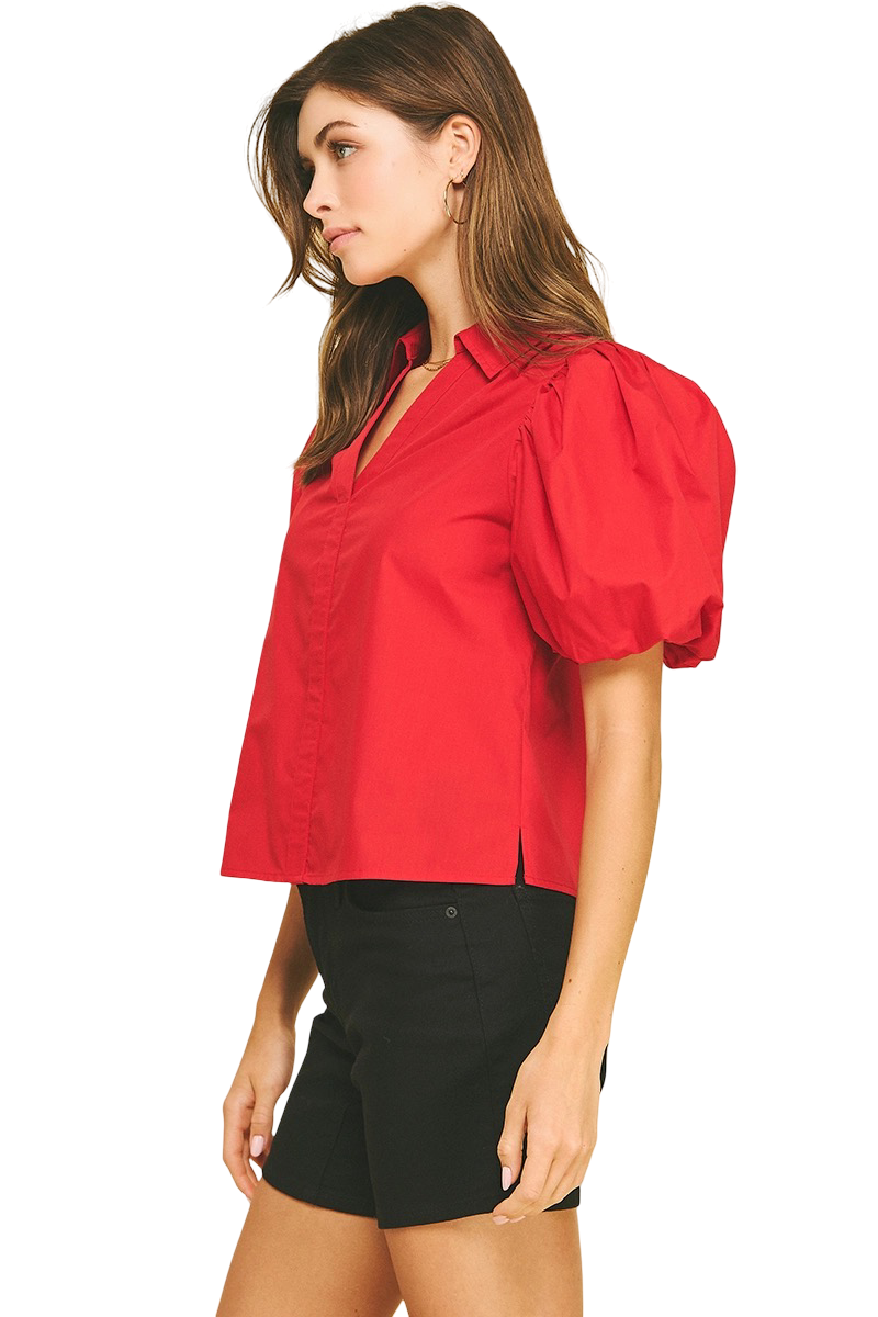 Apparel- Pinch Bubble Sleeve Short Sleeve Top