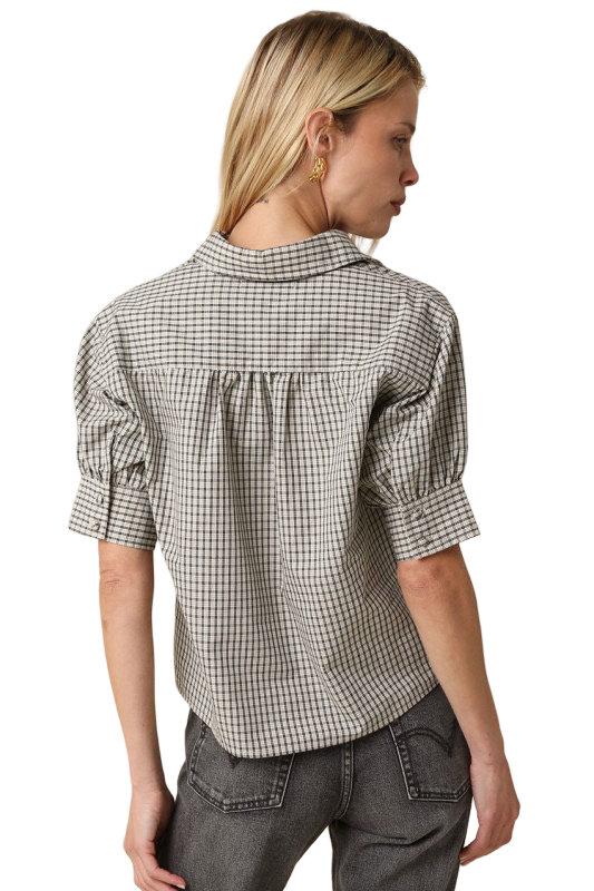 Olivaceous Charis Puff Sleeve Gingham Blouse Top