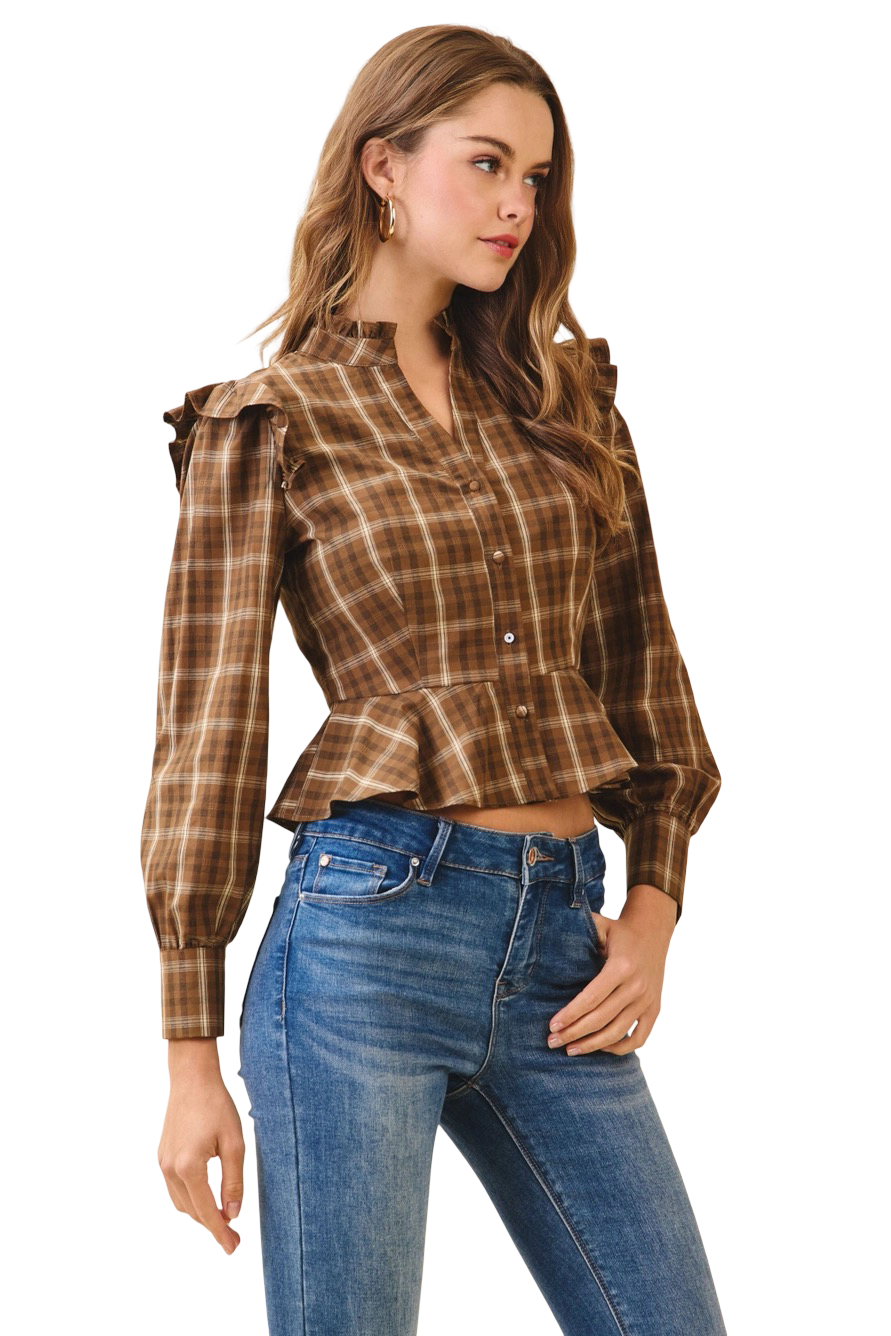 Apparel-TCEC Plaid Button Down Button Front Top