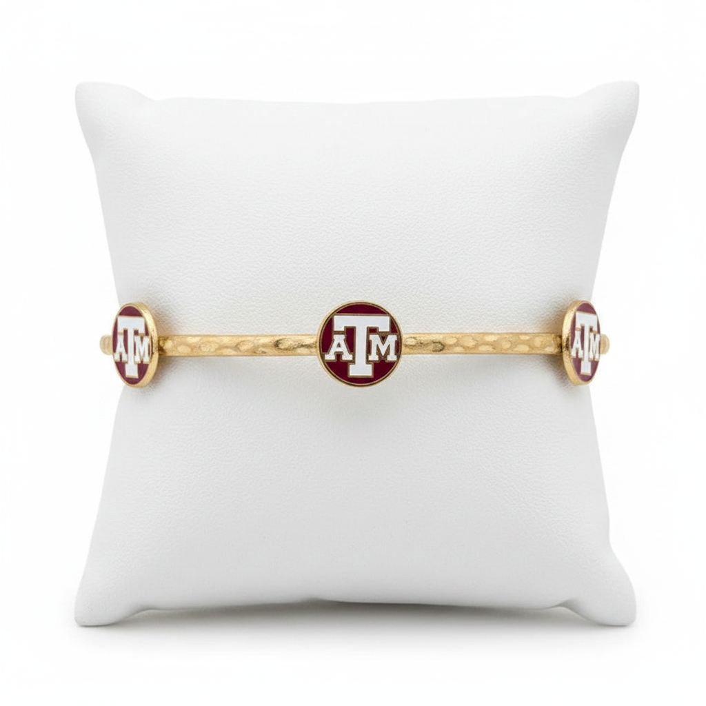 Bracelets- Canvas Game Day Texas A&M Logo Enamel Bangle in Worn Gold