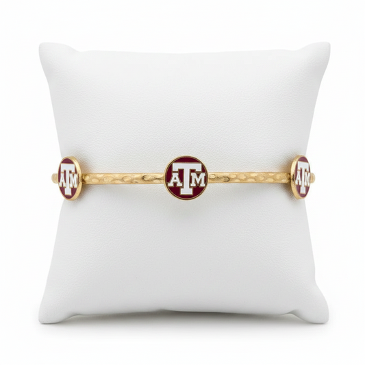 Bracelets- Canvas Game Day Texas A&M Logo Enamel Bangle in Worn Gold