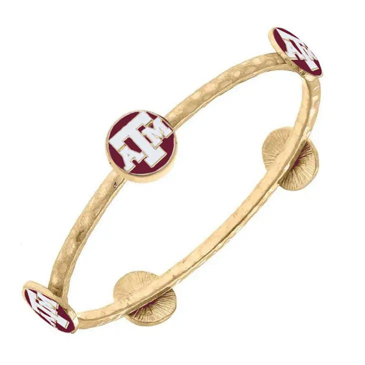 Bracelets- Canvas Game Day Texas A&M Logo Enamel Bangle in Worn Gold