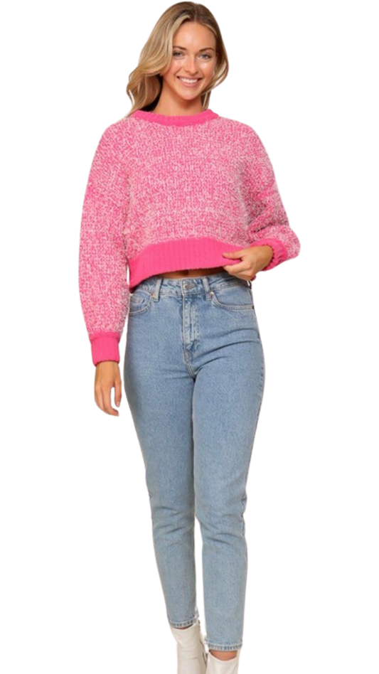 Apparel- Timing Long Sleeve Round Neck Fuzzy Sweater