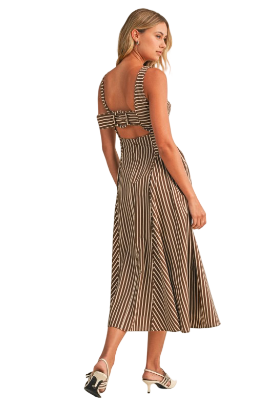 Klesis Striped Back Buckle Detail Midi Dress