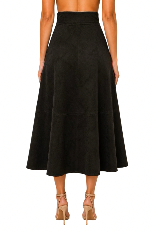 Fore Collection Asymmetrical Crochet Trim A Line Suede Midi Skirt