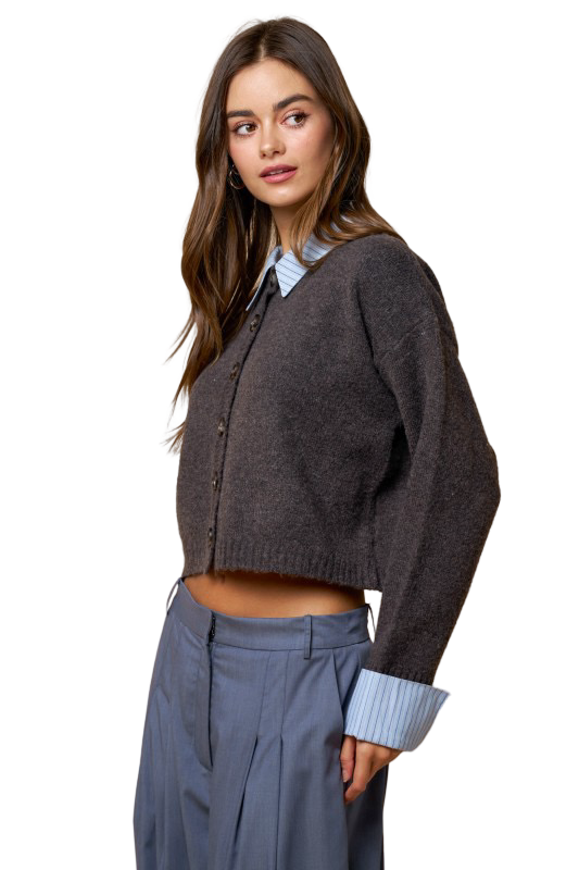 LALAVON Striped Button Down Sweater Cardigan Top