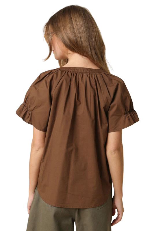 Olivaceous Hylee Ruffle Sleeve Peasant Blouse Top