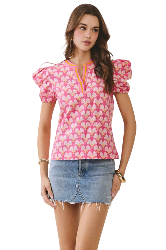 TCEC Geometric Split Neck Blouse Top