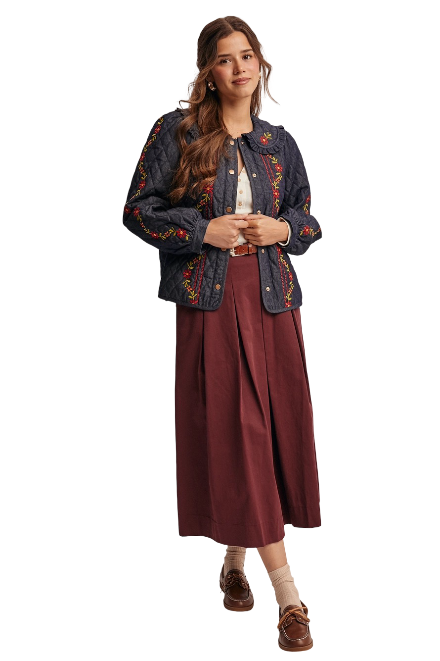 Apparel- Forte Quilted Embroidered Jacket Top