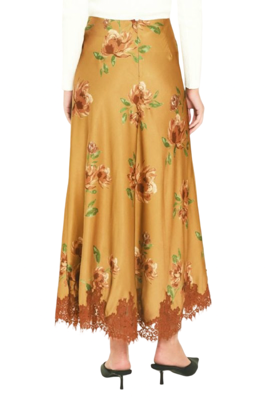 Flying Tomato Pattern Satin and Lace Circle Midi Skirt
