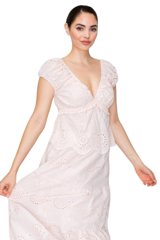Haute Monde V Neck Eyelet Ruffled Top