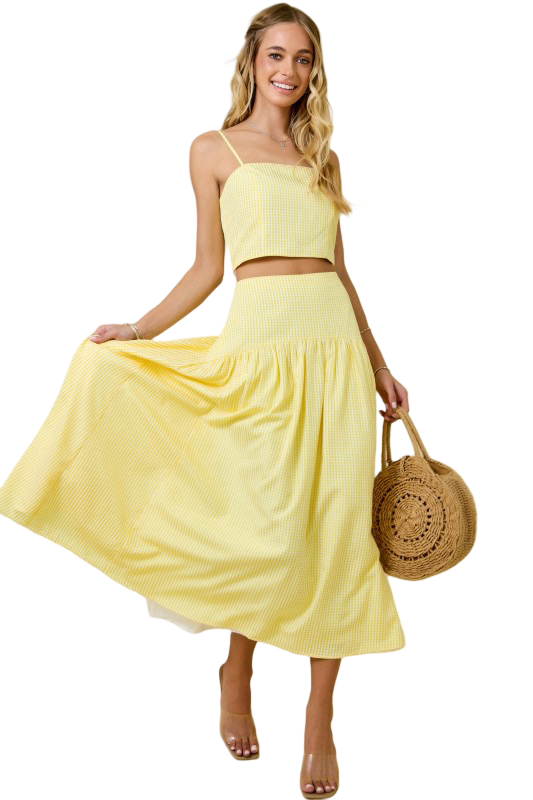Day+Moon Gingham Flared Maxi Skirt