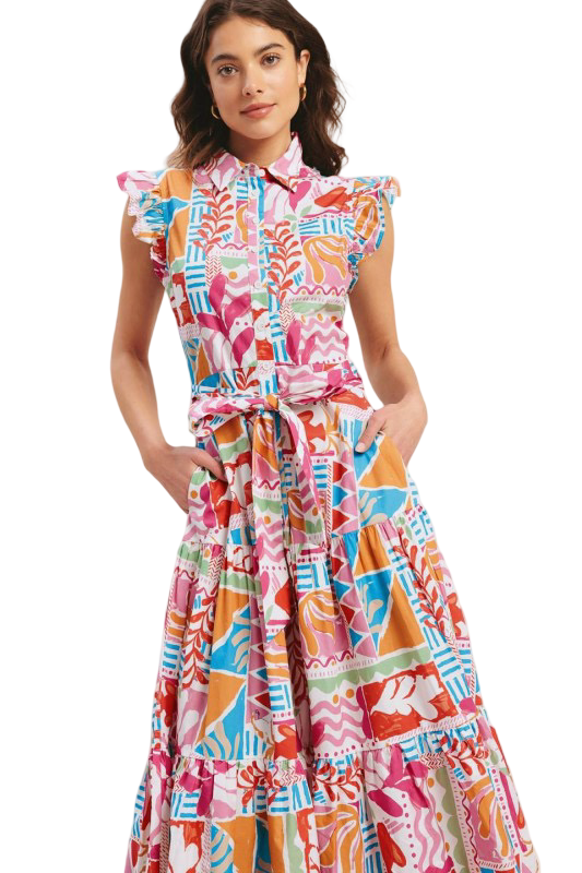 Flying Tomato Floral Flutter Sleeve Midi Dress