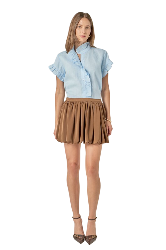 English Factory Light Blue Linen Ruffled Blouse Shirt