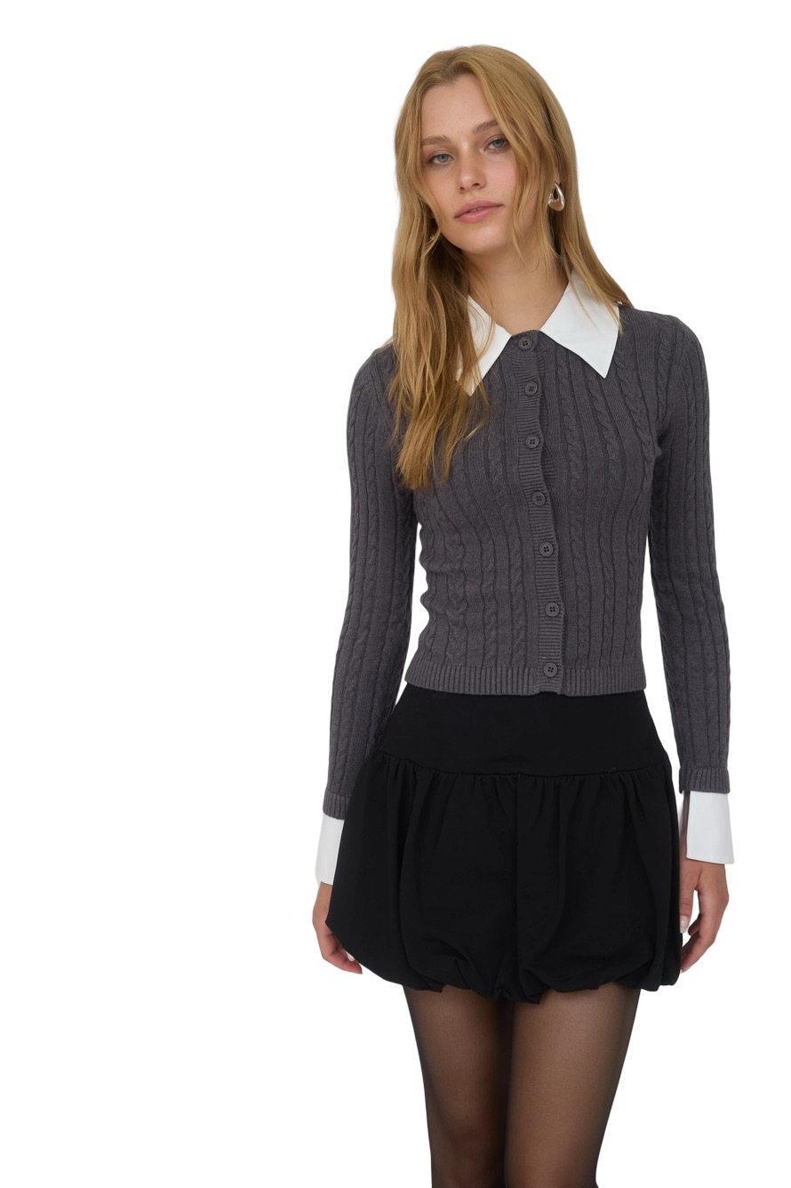 Apparel- The Workshop Collard Trim Button Down Cable Knit Cardigan Top