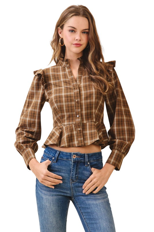 Apparel-TCEC Plaid Button Down Button Front Top