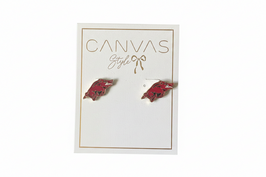Earrings- Canvas Arkansas Razorbacks Enamel Stud Earrings