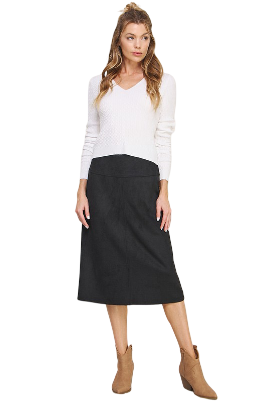 Apparel-Allie Rose Constructed Soft Microsuede Midi Skirt