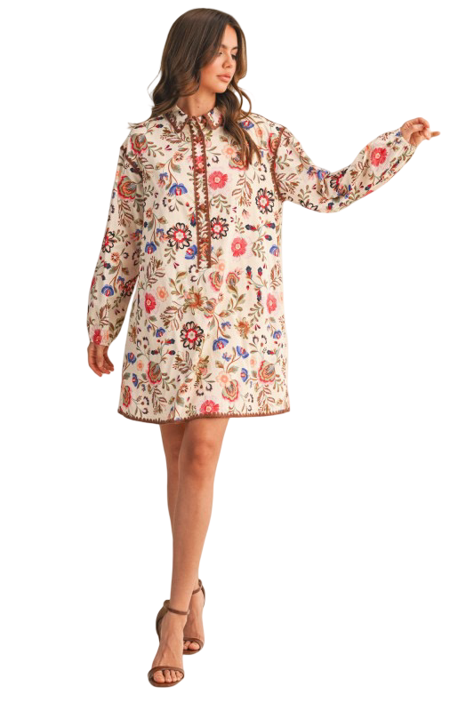 Apparel - En Merci Blanket Stitch Floral Mini Dress Floral Dress